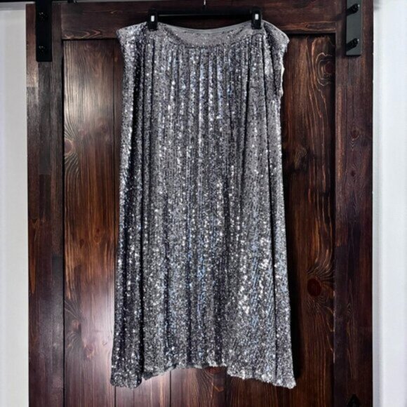 On 34th Plus Size 20W Silver Sequin Pleated Maxi Party Skirt NWT - Picture 7 of 8